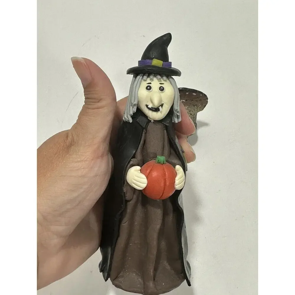 LOT Of 2 Halloween Decor - 1 Gurley Thanksgiving Turkey Candle + Clay Witch Doll